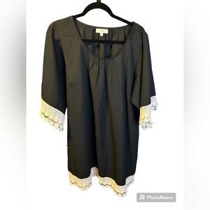 EUC Umgee + Black Dress with Cream Crochet Lace Trim, Boho